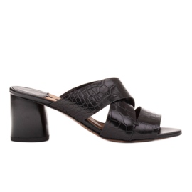 Marco Shoes Pantuflas de piel para mujer confeccionadas en piel con rayas cortadas negro