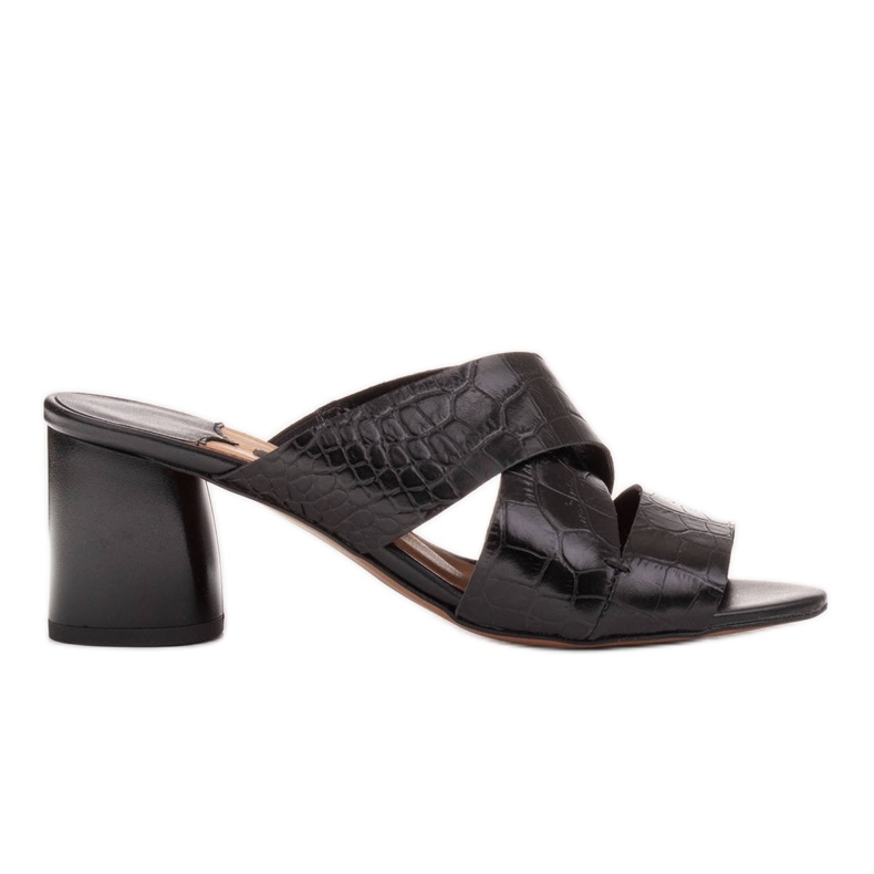 Marco Shoes Pantuflas de piel para mujer confeccionadas en piel con rayas cortadas negro
