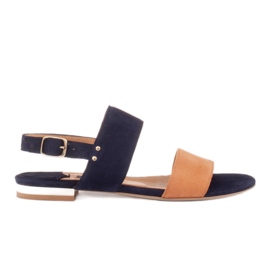 Marco Shoes Sandalias planas en ante natural con tacón metalizado beige azul marino