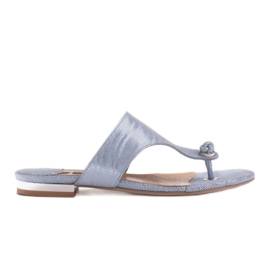 Marco Shoes Chanclas planas de piel con tacón metalizado azul