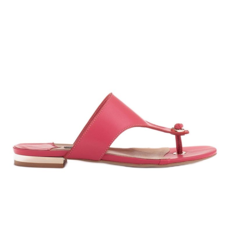Marco Shoes Chanclas planas de piel con tacón metalizado rosado