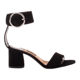 Marco Shoes Sandalias de piel para mujer con hebilla decorativa negro