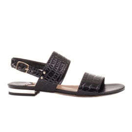 Marco Shoes Sandalias planas de piel auténtica con tacón metálico negro Marco Shoes Sandalias planas de piel auténtica con tacón metálico negro