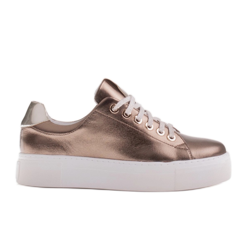 Marco Shoes Zapatillas de mujer de piel auténtica con suela gruesa dorado