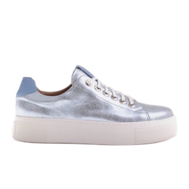 Marco Shoes Zapatillas de mujer de piel auténtica con suela gruesa azul