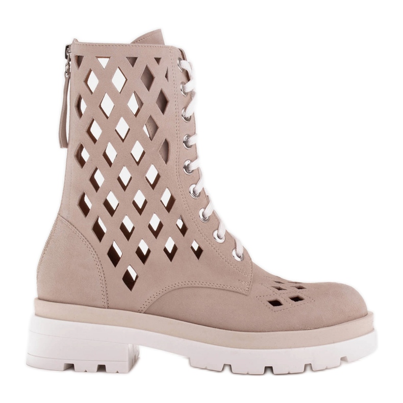 Marco Shoes Botas de terciopelo con perforaciones beige