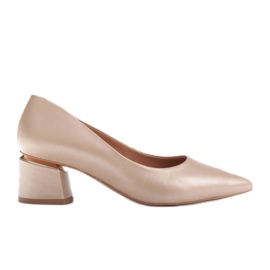 Marco Shoes Zapatos de salón de piel auténtica con detalle de tacón plateado beige