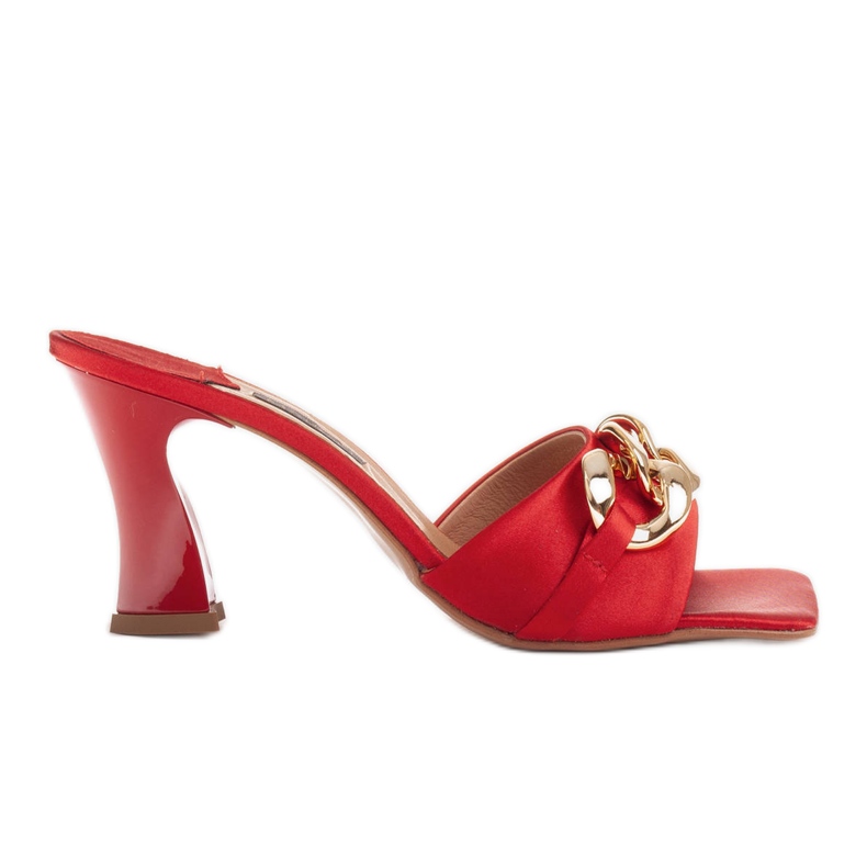 Marco Shoes Zapatillas de mujer en raso rojo con cadena decorativa