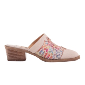 Marco Shoes Zapatilla mujer piel tacon con ranuras beige multicolor