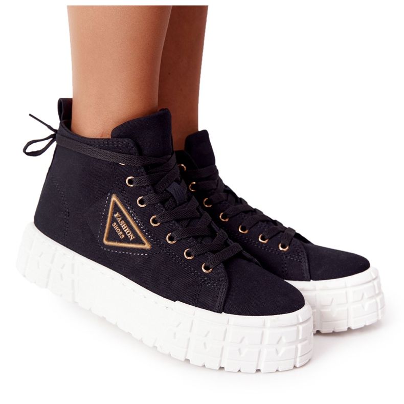 Zapatillas altas para mujer en una plataforma Manhattan negra negro