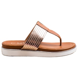 Cm Paris Cómodas chanclas de cuero ecológico marrón dorado