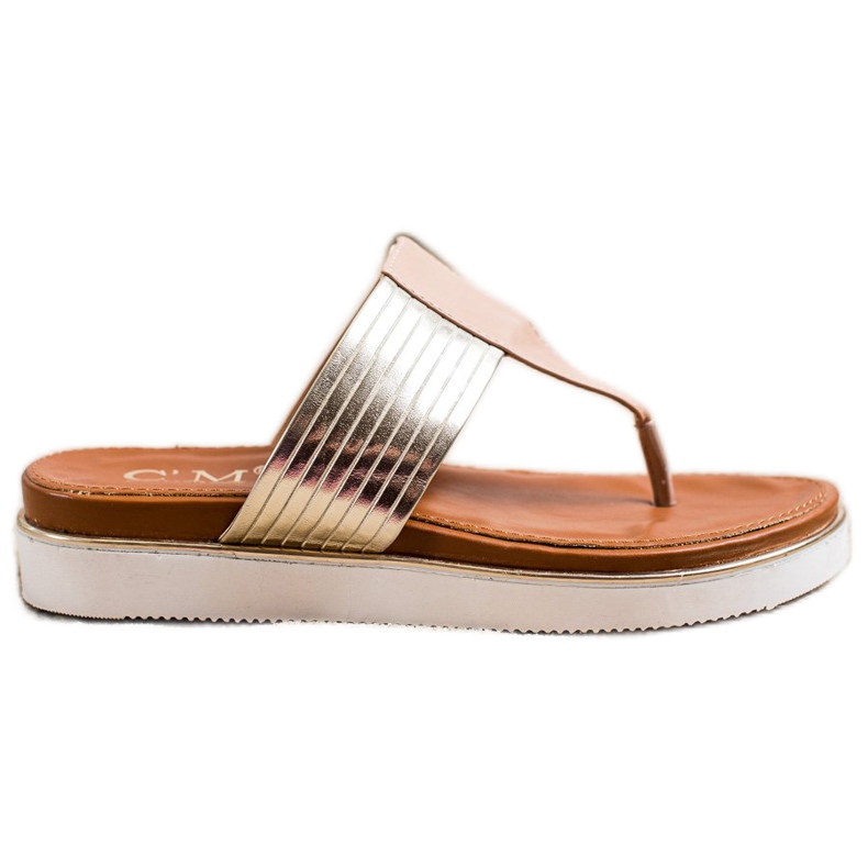 Cm Paris Cómodas chanclas de cuero ecológico beige dorado