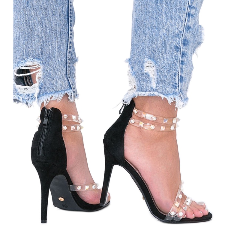 Sandalias negras de tacón alto de Mao negro