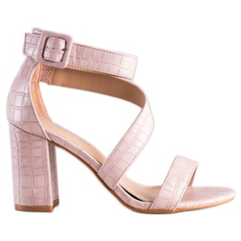 Renda Sandalias en una barra con cuero ecológico rosa