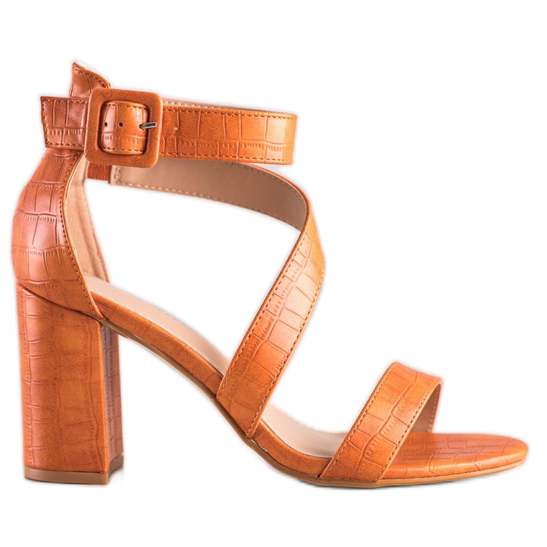 Renda Sandalias en una barra con cuero ecológico naranja Renda Sandalias en una barra con cuero ecológico naranja