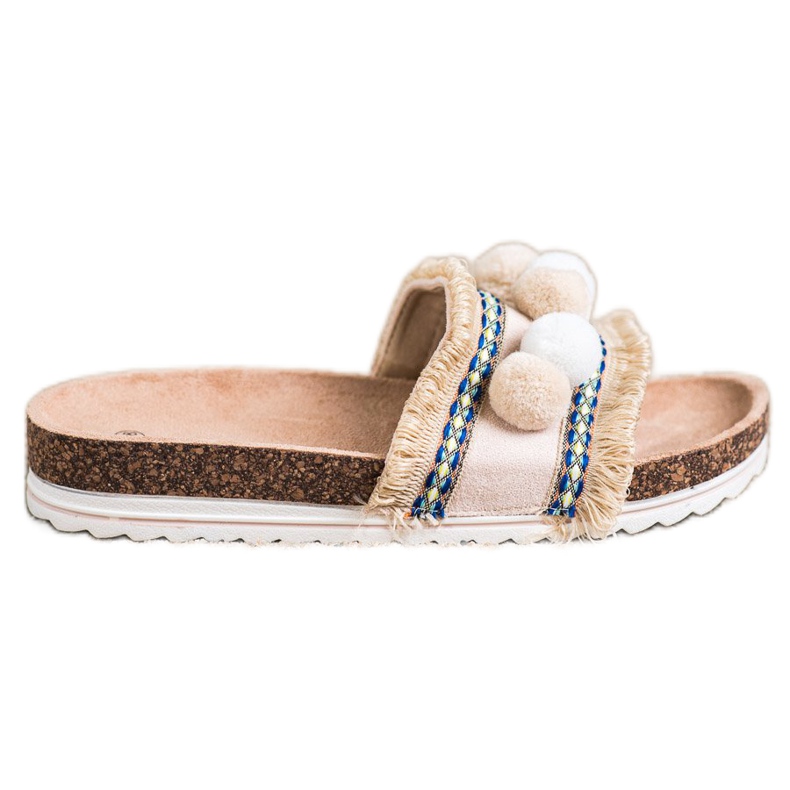 SHELOVET Zapatillas de moda con pompones beige