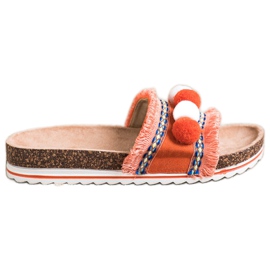 SHELOVET Zapatillas de moda con pompones naranja