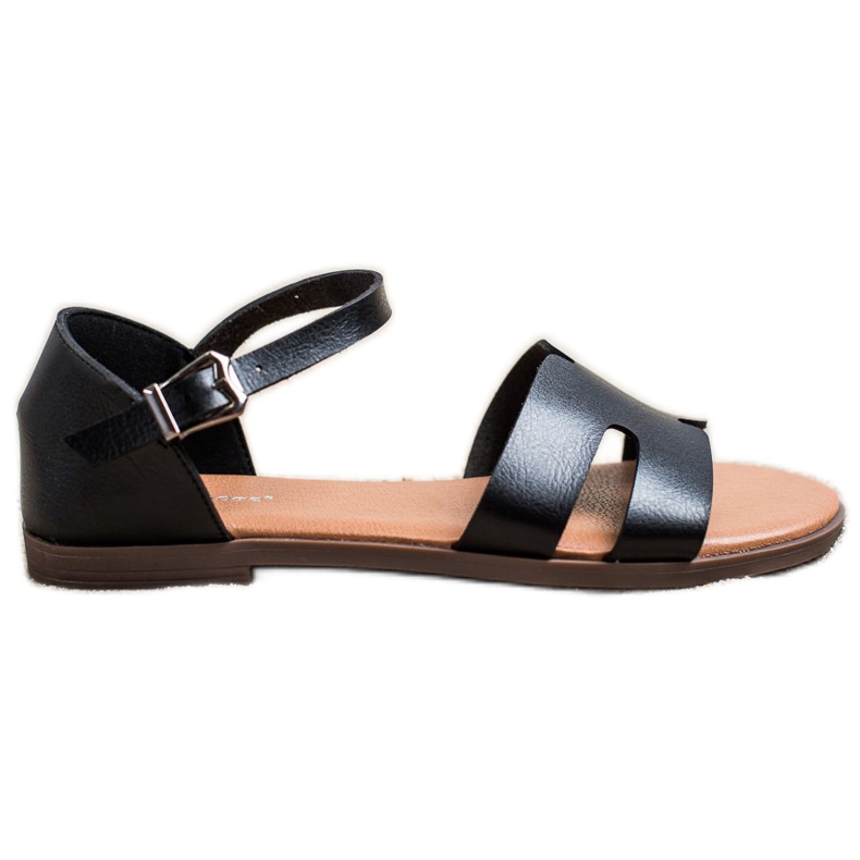 Ideal Shoes Sandalias clásicas de cuero ecológico negro