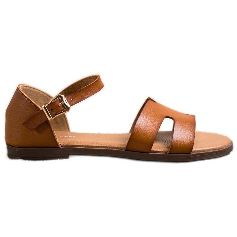 Ideal Shoes Sandalias clásicas de cuero ecológico marrón