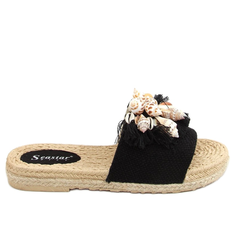 Black YQ228P Pantuflas negras con conchas negro Black YQ228P Pantuflas negras con conchas negro