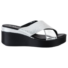 Weide Pantuflas de cuña plateadas plata