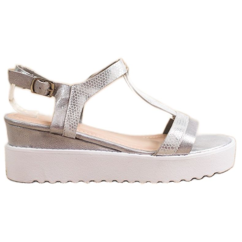 Bestelle Sandalias de cuña relucientes plata gris