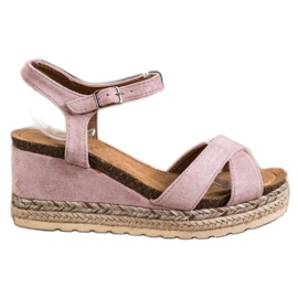 SHELOVET Sandalias de cuña con ante rosado