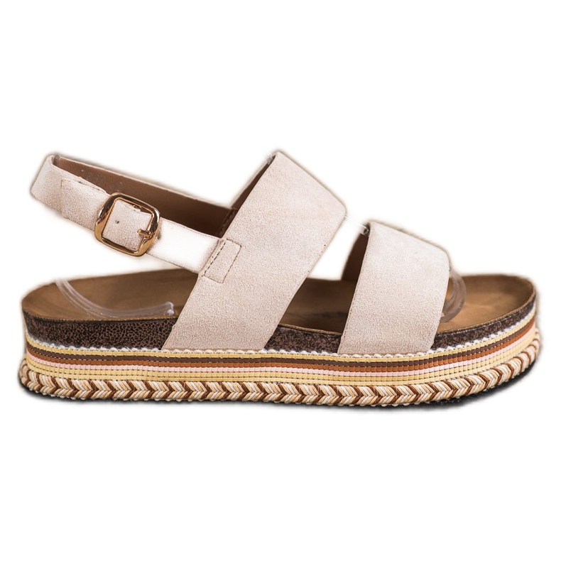 Ideal Shoes Sandalias de gamuza en la plataforma beige