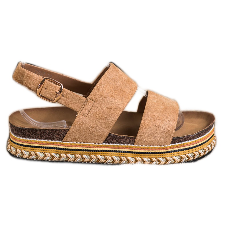 Ideal Shoes Sandalias de gamuza en la plataforma beige marrón