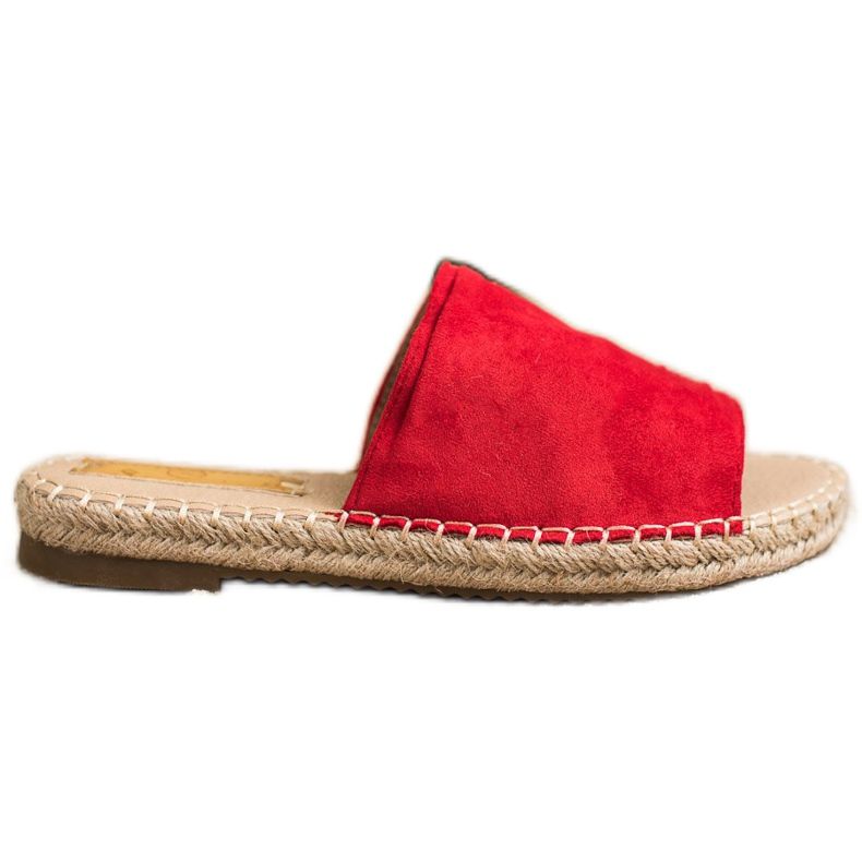 SHELOVET Pantuflas clásicas de gamuza rojo