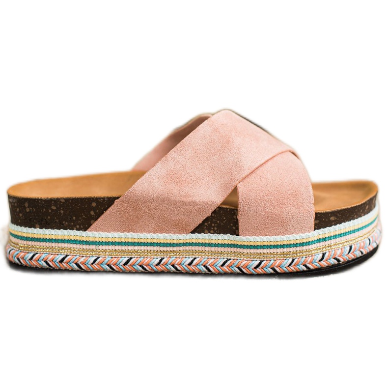 SHELOVET Pantuflas de ante en polvo rosado