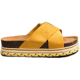 SHELOVET Pantuflas de ante mostaza amarillo