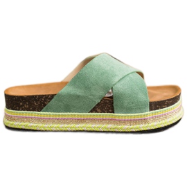 SHELOVET Pantuflas Verdes Con Ante