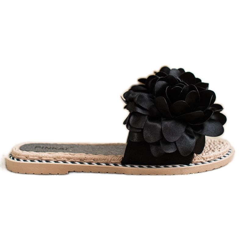 SHELOVET Pantuflas Negras Con Flor negro