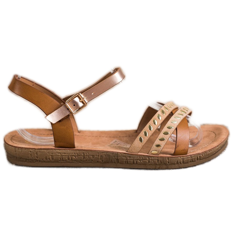Queen Vivi Sandalias de moda beige marrón