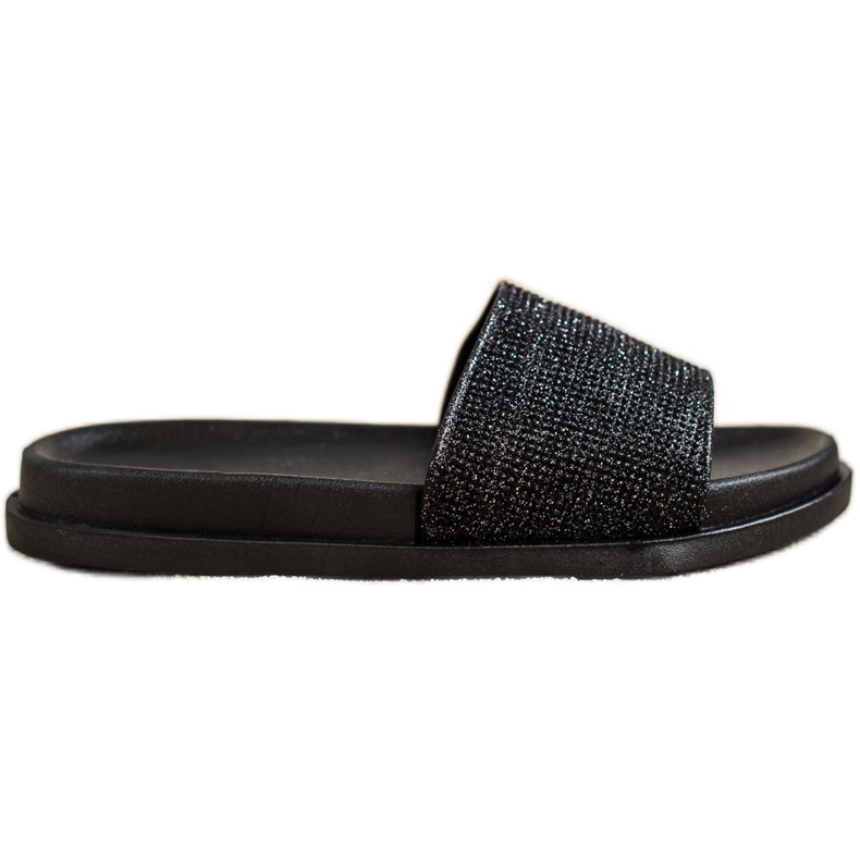 SHELOVET Pantuflas Negras Brillantes negro