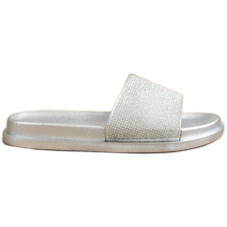 SHELOVET Pantuflas plateadas brillantes plata