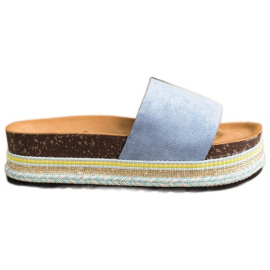 SHELOVET Cómodas pantuflas de gamuza azul
