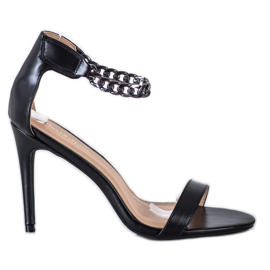 SHELOVET Sandalias de tacón alto con cadena negro
