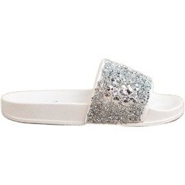 SHELOVET Zapatillas con adornos blanco plata