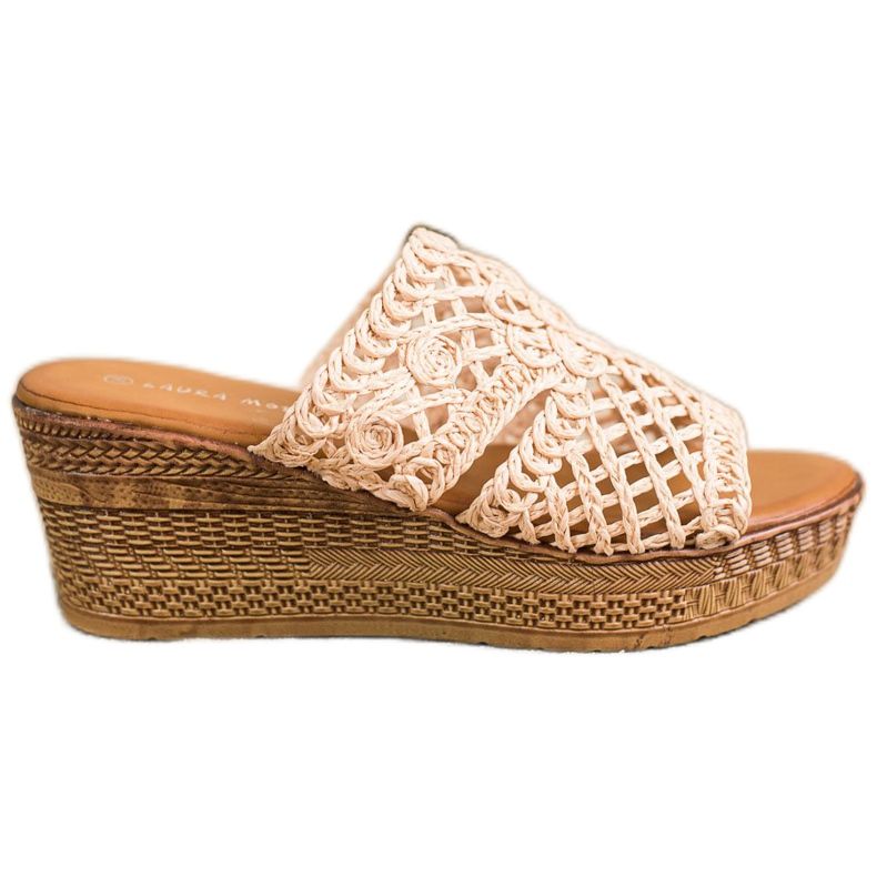 Laura Mode Pantuflas de cuña caladas beige marrón