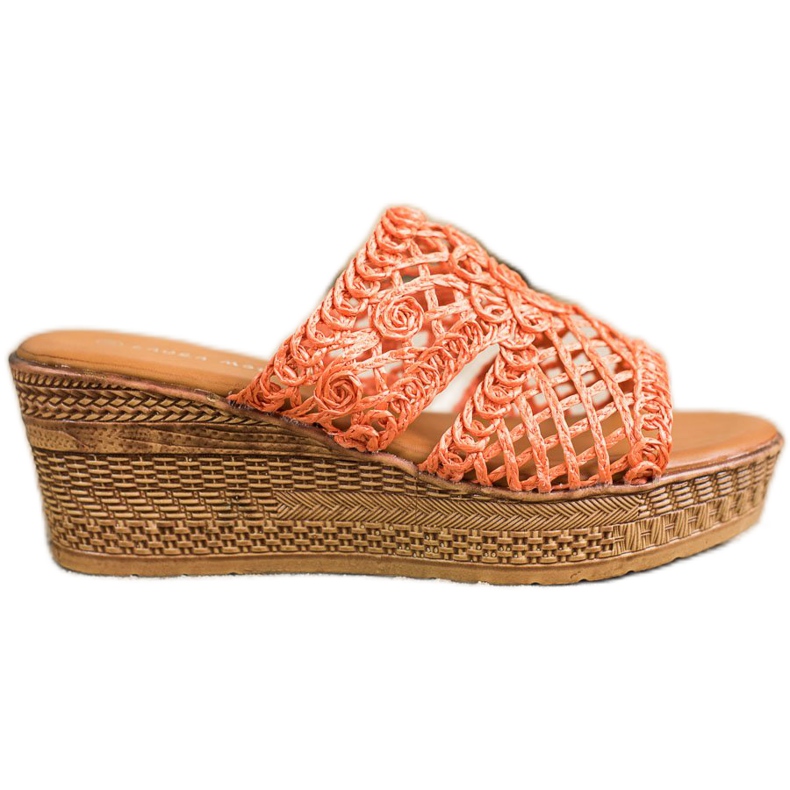 Laura Mode Pantuflas de cuña caladas naranja