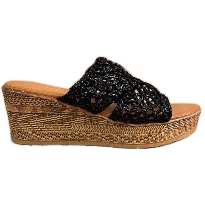 Laura Mode Pantuflas de cuña caladas negro