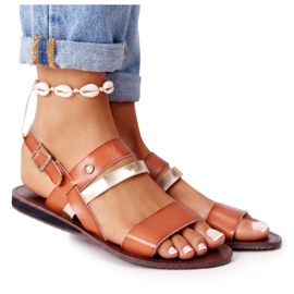Sandalias planas de mujer, marrón y dorado Doris