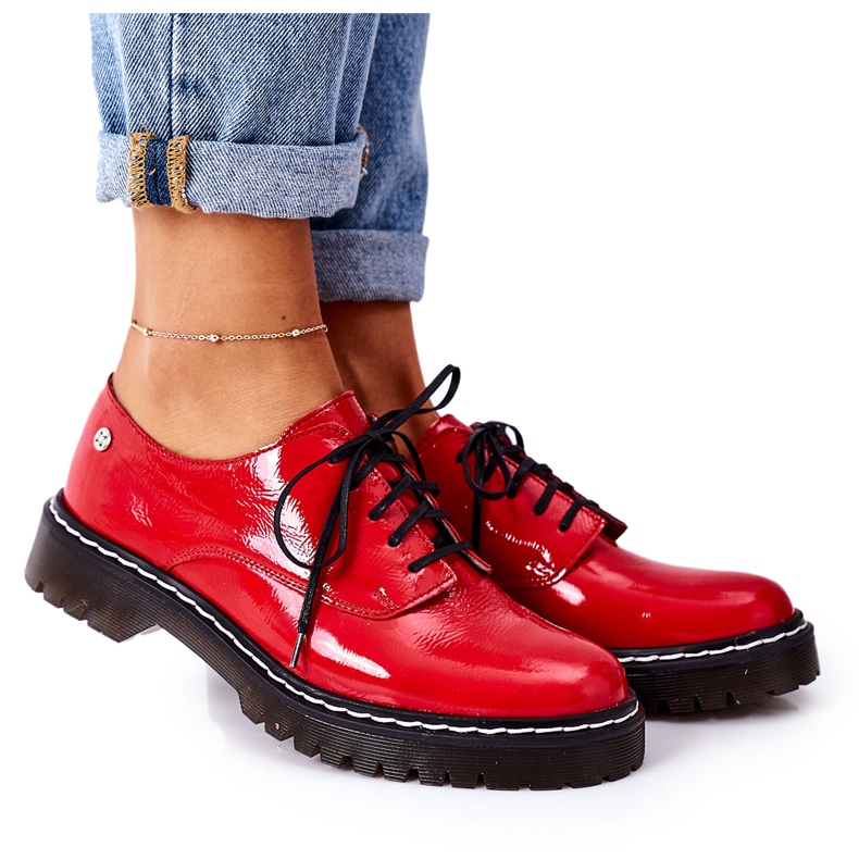 Zapatos de cuero Oxfords Maciejka 04087-08 para mujer Rojo