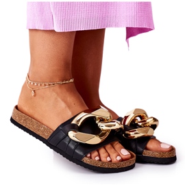 S.Barski Pantuflas En Corcho Con Cadena S. Barski SB002 Negro
