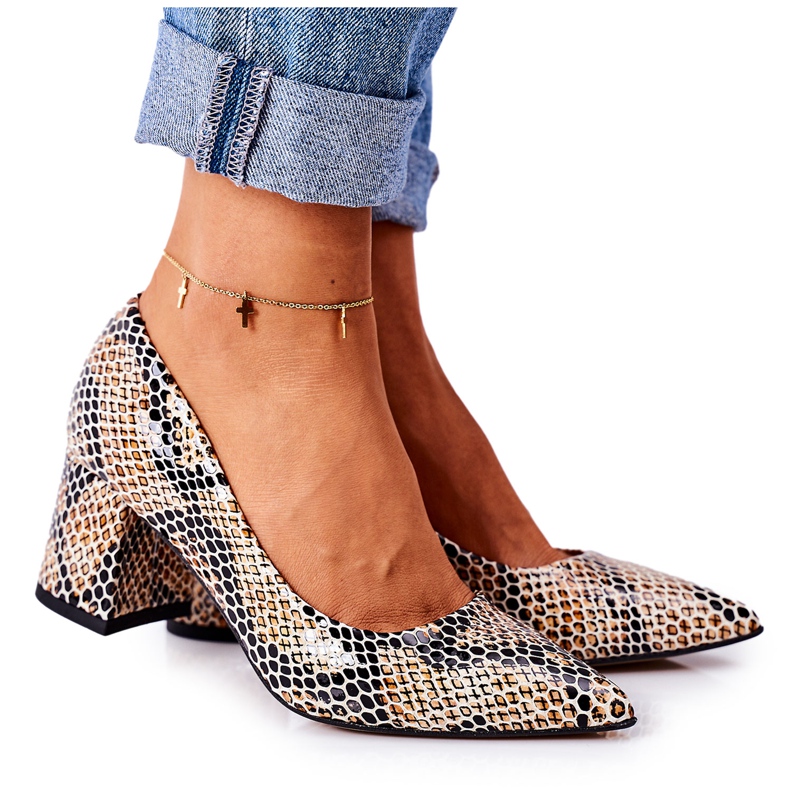 Zapatos De Salón De Piel Con Estampado Animal Zapatos Lewski 2801 Negro-Beige
