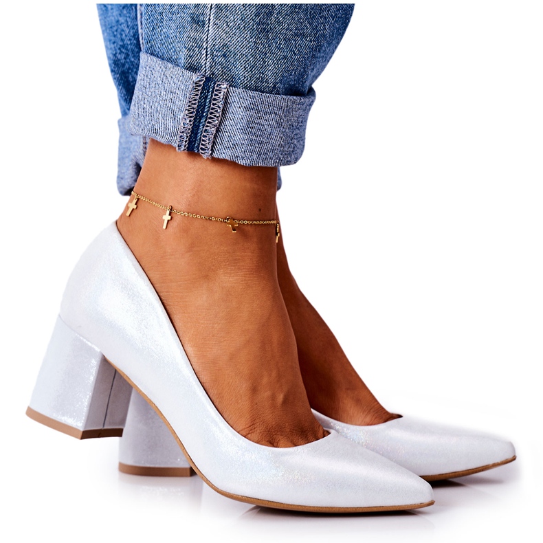 Zapatos De Salón De Satén Con Estampado Animal Lewski Shoes 2801 Plata