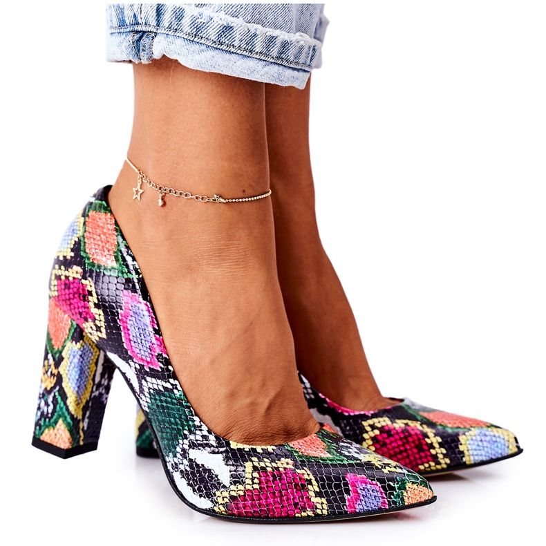 Zapatos de salón de cuero con estampado de piel de serpiente Lewski Shoes 2453 Colorful multicolor