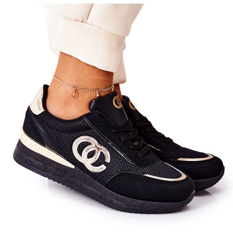 PE1 Zapatillas Deportivas Mujer Zapatillas Negras y Doradas Bajo Control negro dorado